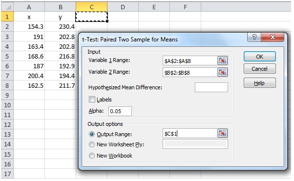 t test data analysis excel